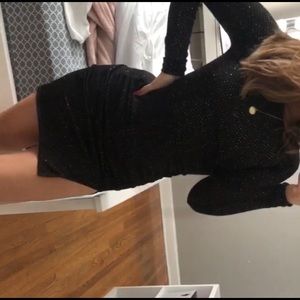 black glitter split leg bodycon dress